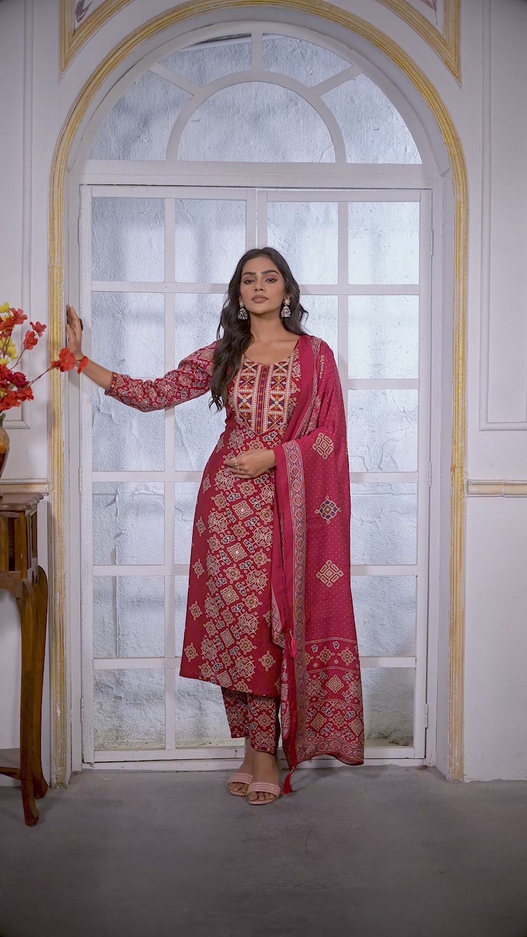 clothiks Premium Chanderi Export Quality Embroidery Full stiched kurti
