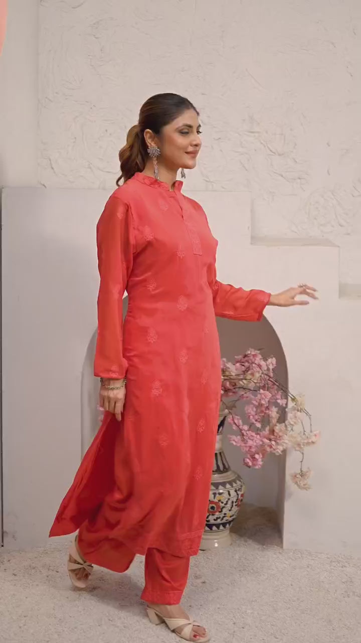 Clothiks Heavy Fox Gorgert with embroidery work Inner Stiched kurti