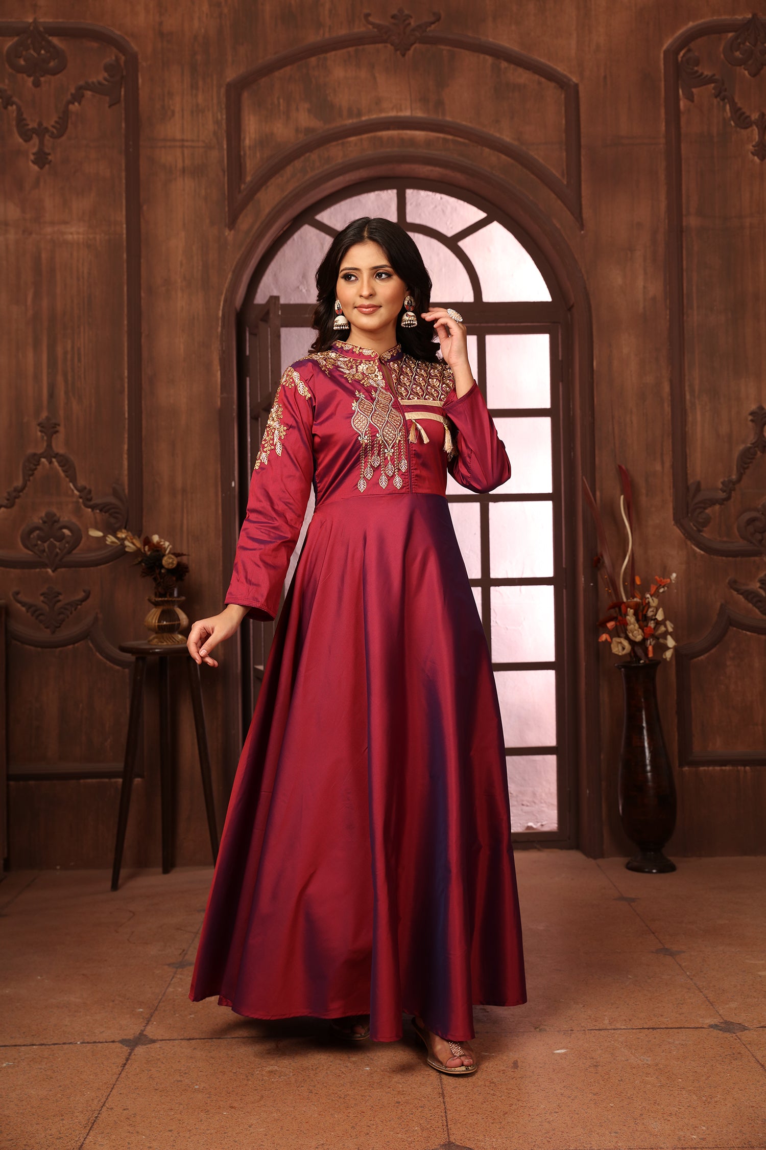 Clothiks Triva Silk With Heavy Embroidery Inner Stiched goan