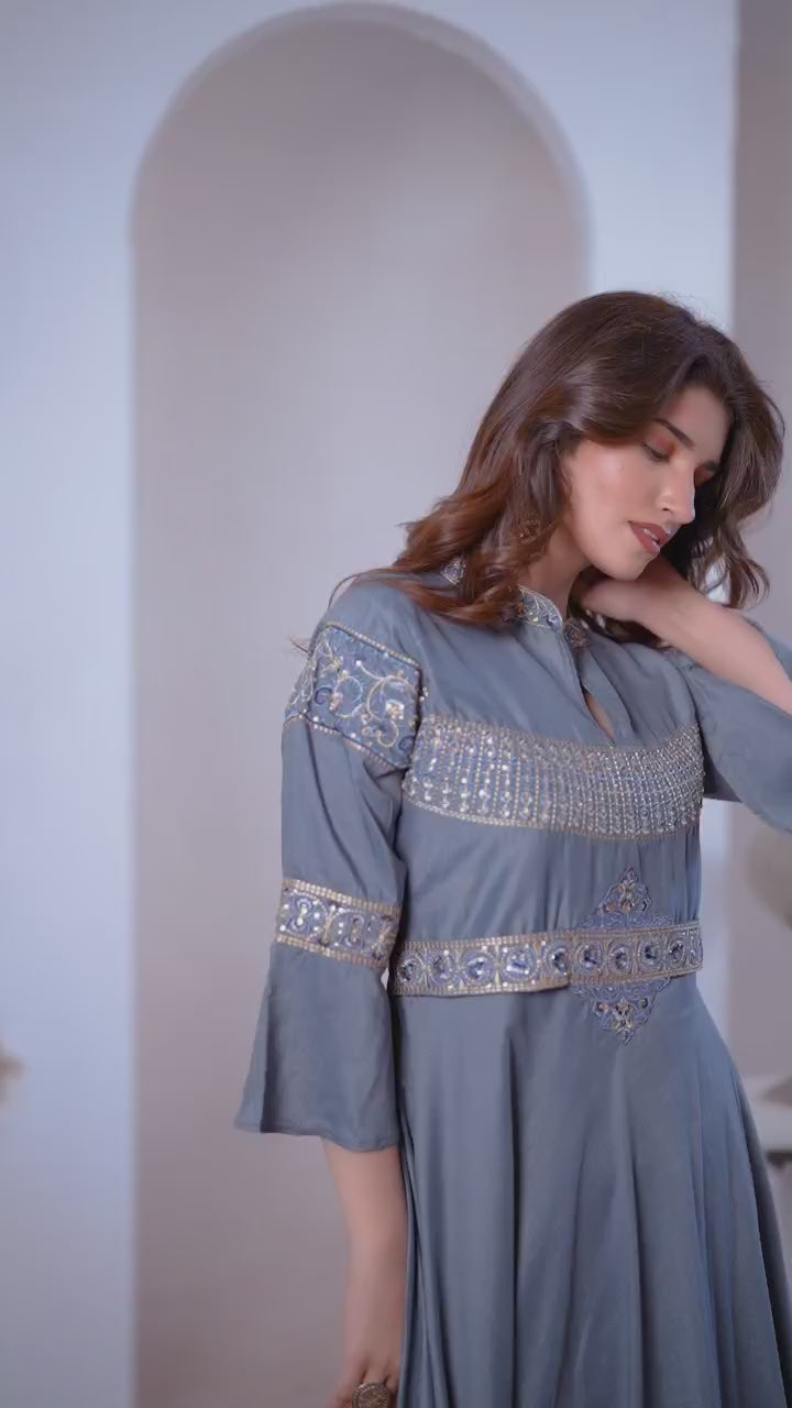 Clothiks Heavy Maslin With Heavy Embroidery Cotton Inner Stiched kurti