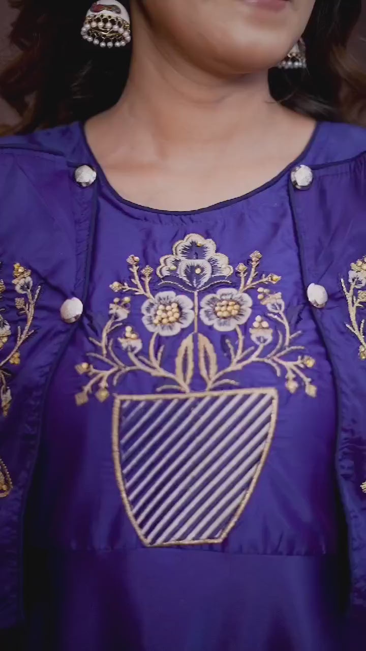 Clothiks Triva Silk With Heavy Embroidery Inner Stiched goan